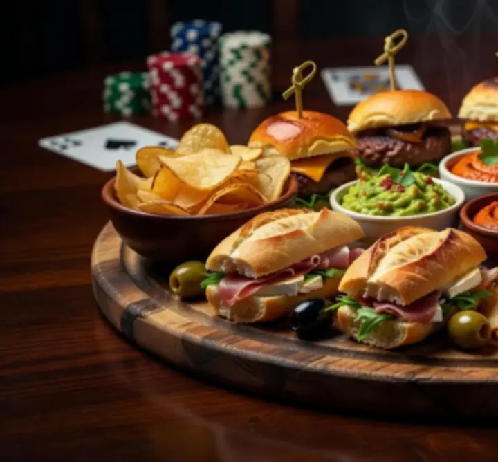 Poker snack válogatás tálalva játék közben